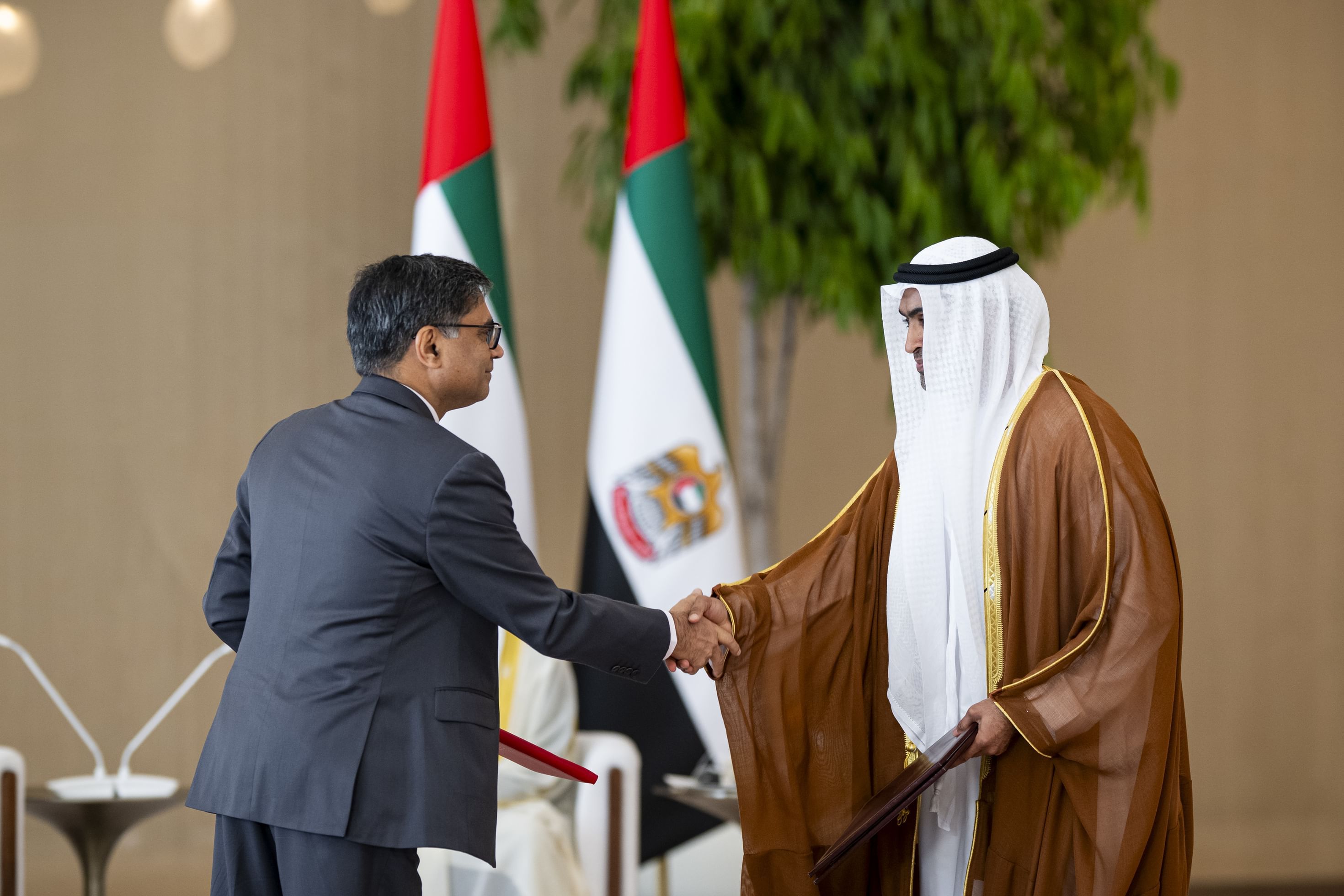 UAE President and Indian Prime Minister witness exchange and announcement of agreements and MOUs between the two countries
